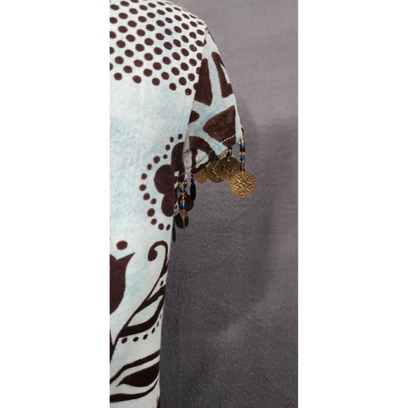 Soft Surroundings Short Sleeve Blue Brown Floral Print Dangling Embellishment XS - Picture 4 of 11